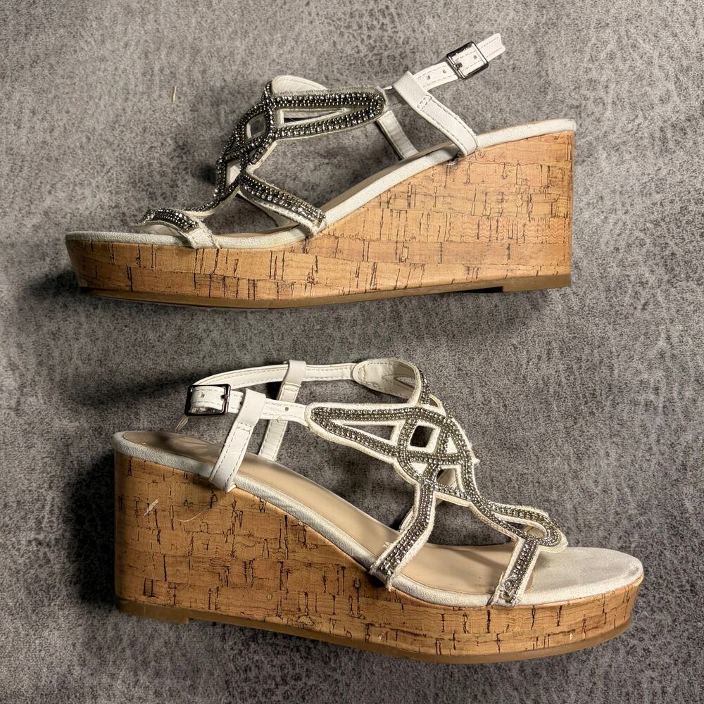 Y2K Fergalicious White Embellished Wedge Sandals